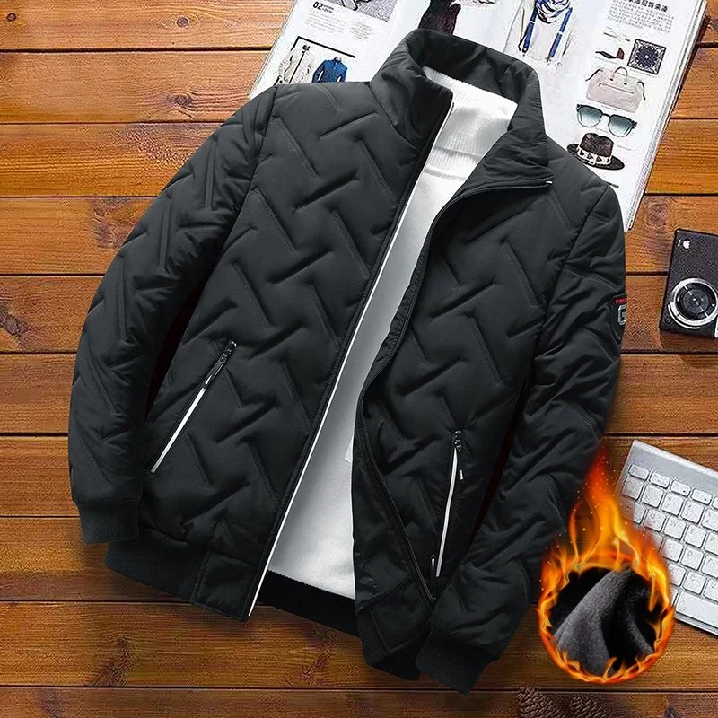 

Thiened Cotton Jaet Winter Men's Workwear down Cotton Outerwear Warm Trendy Casual down Cotton Coat Zipper Polyester Fiber