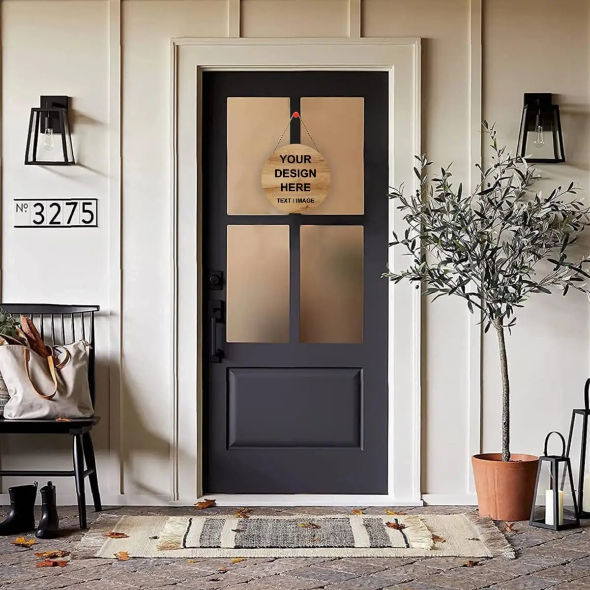 Personalized Round Hanging Wood Door Sign Custom Add Your Own Text Picture Image Welcome Decor Wall Plaque Home 12in
