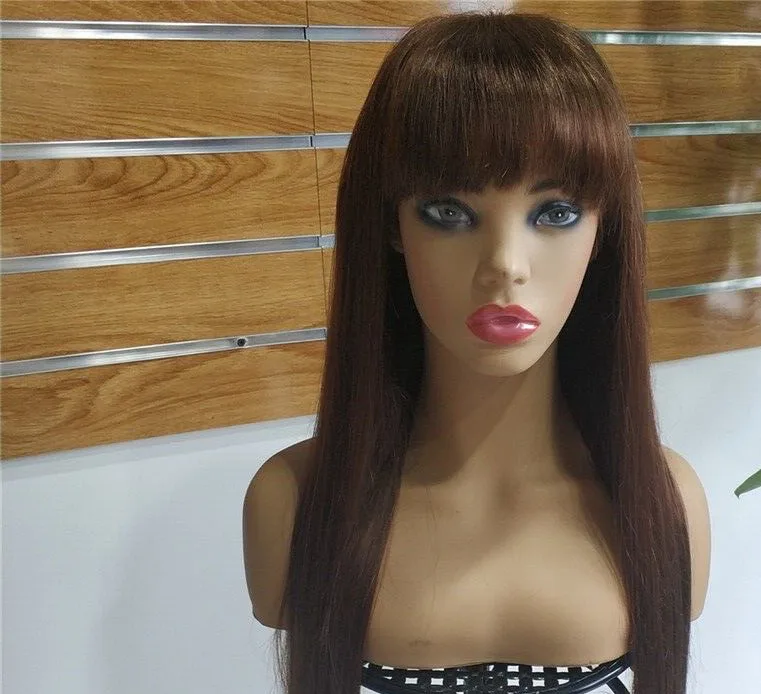 

lustrous brown hair fringe straight long Europeanbang Wig