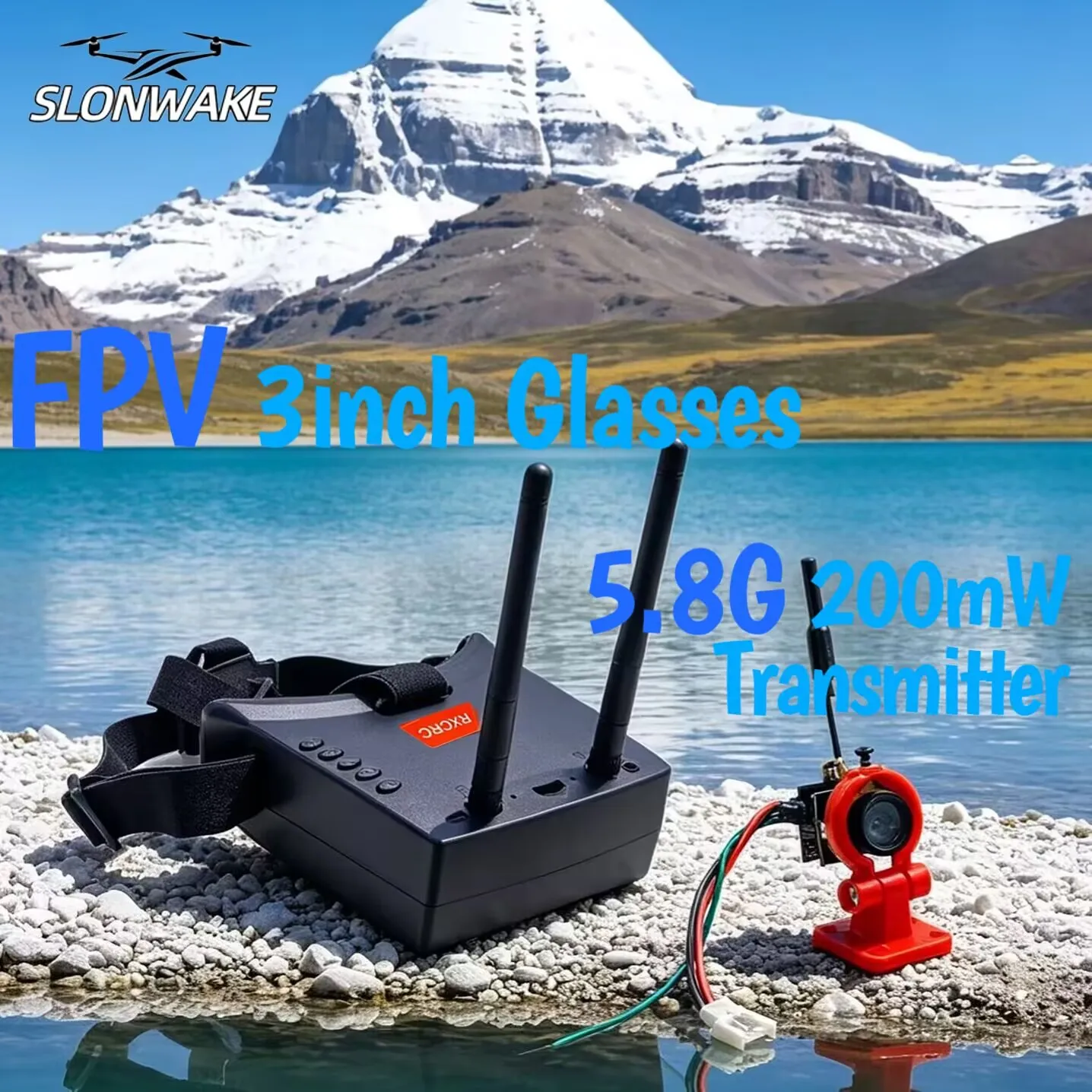 SLONWAKE 5.8G Analog VTX Transmission Camera All-in-One 200mW Power,WIth a FPV 3inch Receiving Glasses FPV RC Model Racing Drone