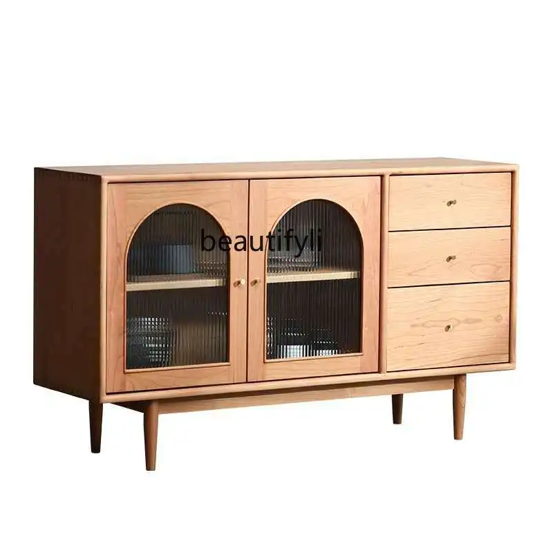 

Solid Wood Middle-Ancient Dining Side Locker Light Luxury Wine Cabinet Hallway Storage Tea Side Cabinet furniture