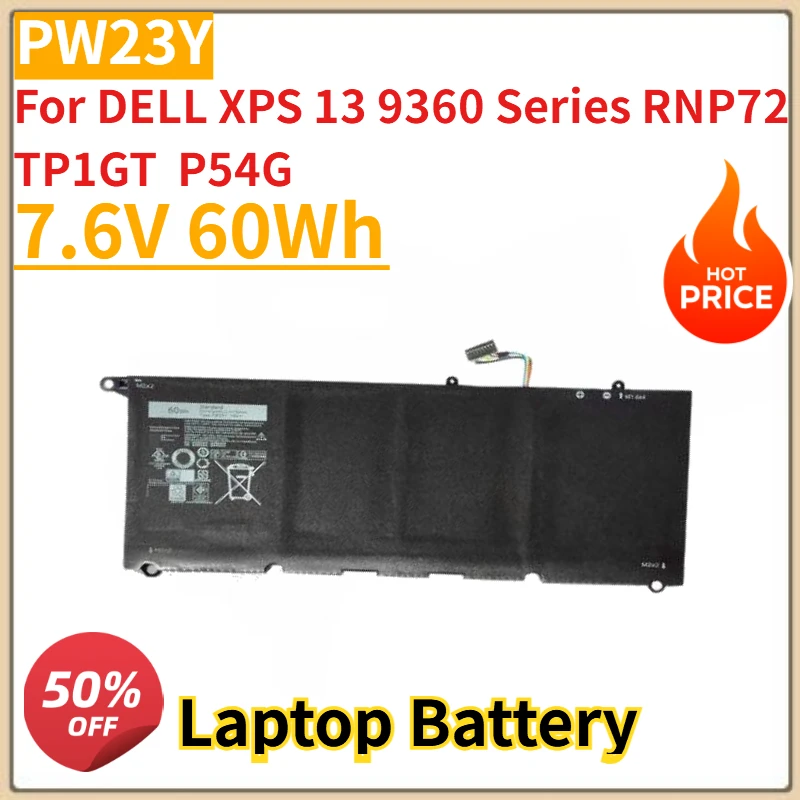 

High Quality New PW23Y Replacement Laptop Battery 7.6V 60Wh For DELL XPS 13 9360 Series RNP72 TP1GT P54G