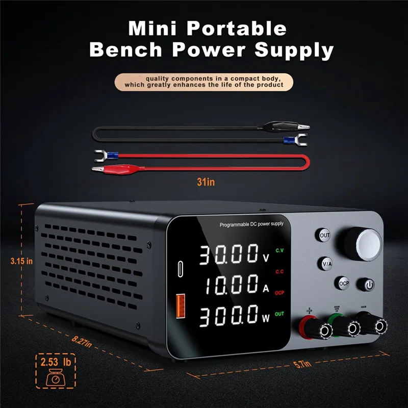 A85I-30V 10A Bench Power Supply Variable Power Supplies With Output Enable/Disable Button USB&Type-C Quick-Charge (US Plug)