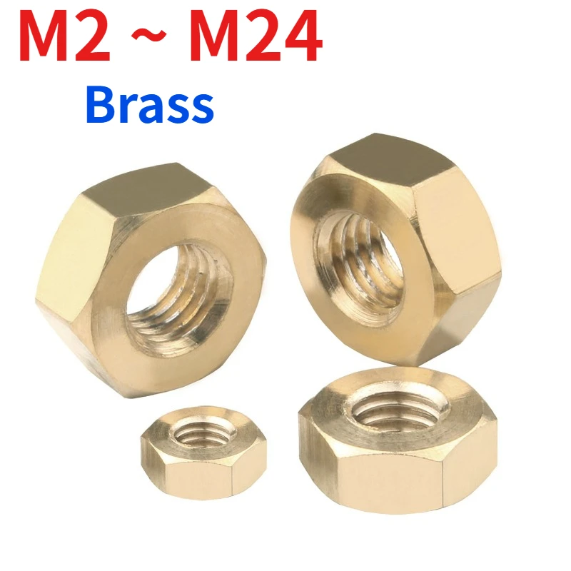 DIN 934  Copper Brass Hexagon Nuts, Metric Threaded Fasteners, Suitable for Screws and Bolts M1.4 M1.6 M2 M2.5 M3 M4 M5 M6 - M24