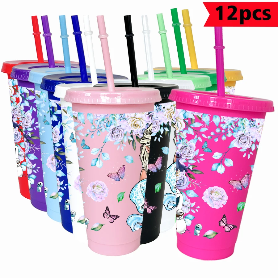 

12pcs/lot Disney flowers butterflies 26oz colorful plastic tumbler birthday party drinkware juice coffee cup