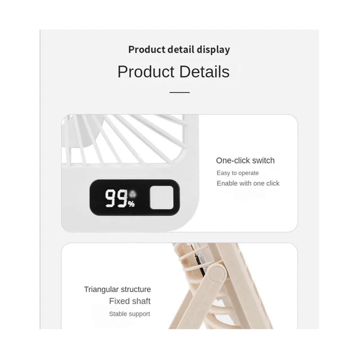 Digital Desktop Convenient Home Student Dormitory Office Mute Portable Multifunctional Charging Mini Fan, White