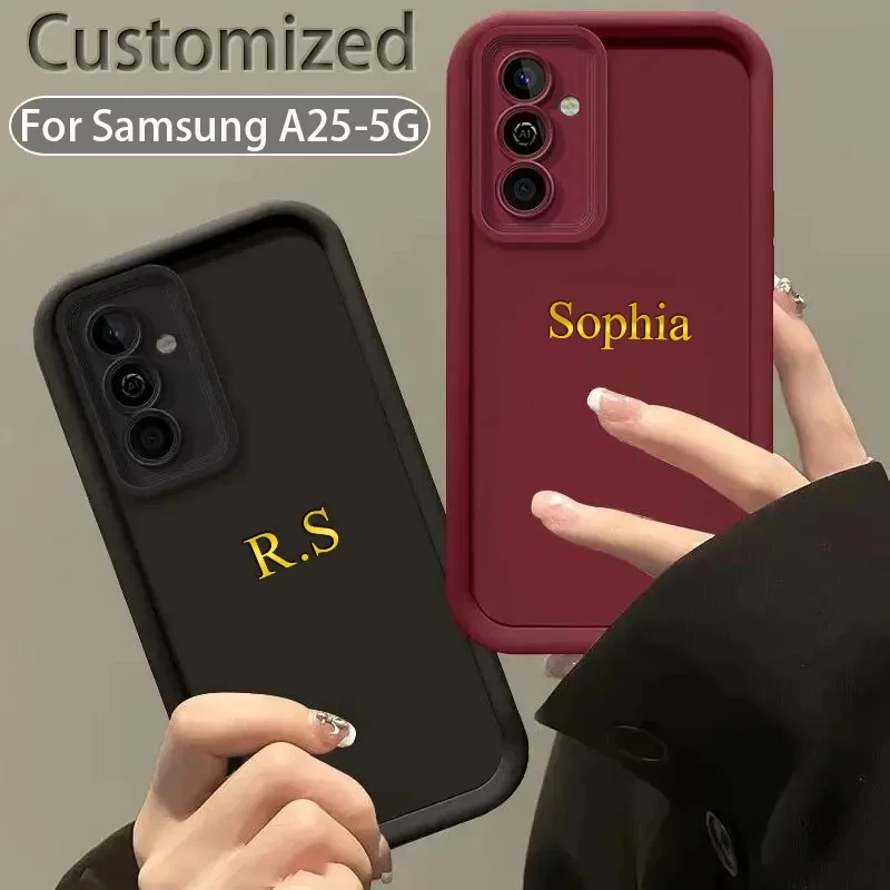 Customized Personalized Name 3D Engraved Initials Gold Letters DIY Case For Samsung Galaxy A25 A24 A23 A22 A21S 4G 5G Cover