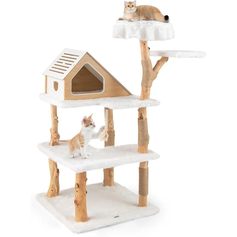 

Very Tangkula Solid Wood Cat Tree, Modern Wooden Cat Tower With Jute Scratching Posts, 2 Perches, Condo, Sisal Rope, Soft Long P