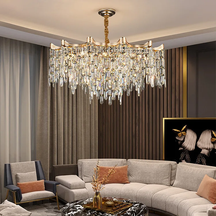 

New light luxury crystal chandelier living room lamp modern luxury villa dining room lamp post-modern chandelier