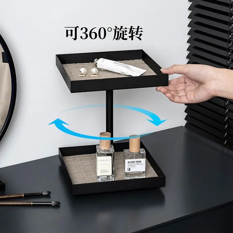 360 ° Rotatable Shelf Square Double-layer Storage Rack Desktop Finishing Rack Cosmetics Dresser Shelf
