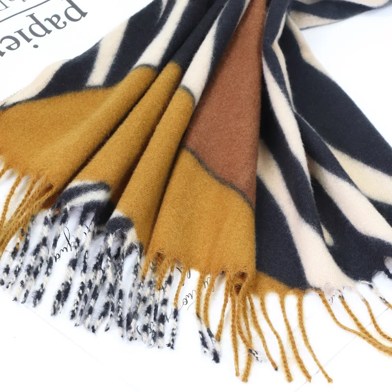 2023 New Fashion Winter Cashmere Scarf For Women Zebra Stitching Leopard Printed Shawl And Wraps Dual-Use Thick Warm Foulard