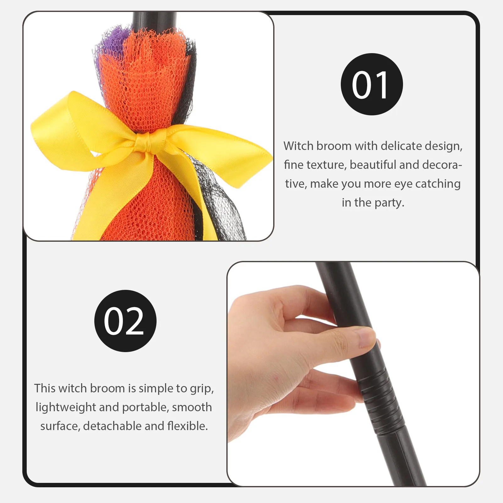 

Halloween Witch Broom Lightweight Portable Detachable Smooth Surface Plastic Cosplay Kids Children Party Witch Broom