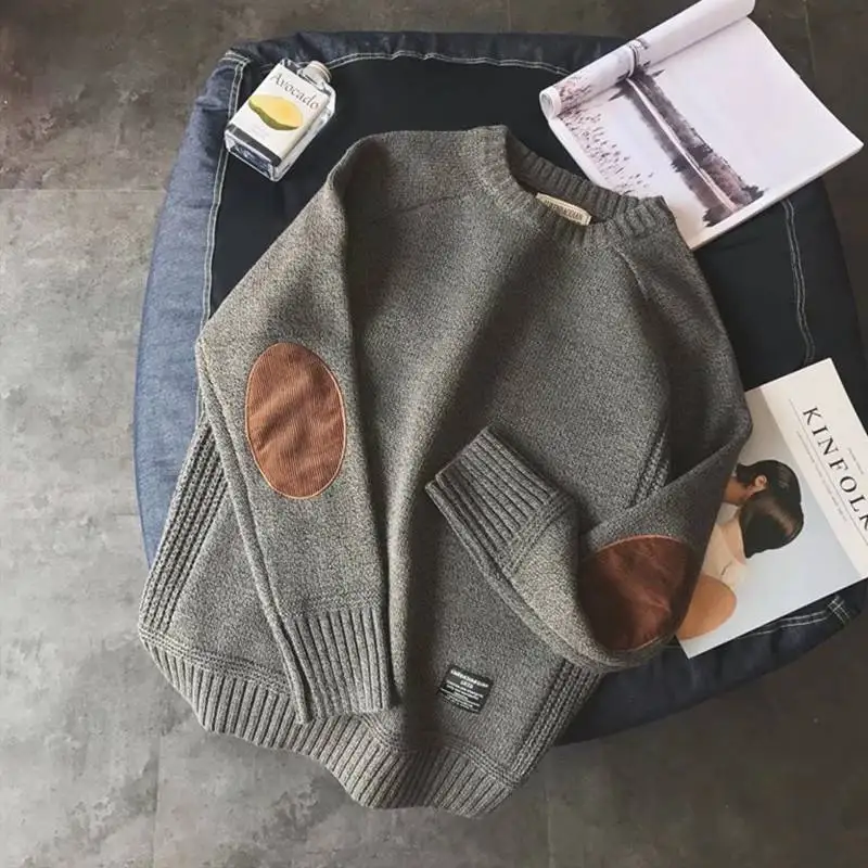 

Men's Patchwork Thi Knit Sweater round Ne Casual Loose Fit Autumn Winter Large Size Faion Brand Japanese Retro Sle