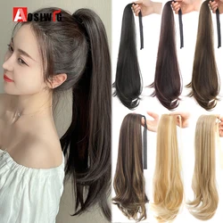 AOSI 20inch Synthetic Long Curly Ponytail Hairpiece Wrap Around Hair Extension Black Ombre Blonde Pony Tail Hair Extensions