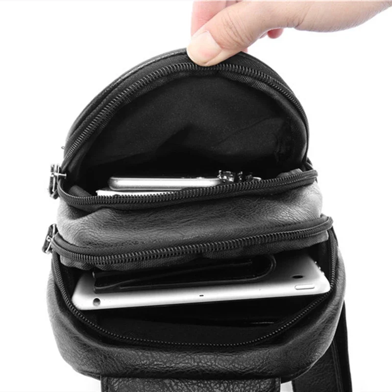 New Simple Men's Chest Bags Small Shoulder Bags Men Outdoor Crossbody Chest Bag Pack Mini Backpacks PU Leather Chest Bags Man images - 6