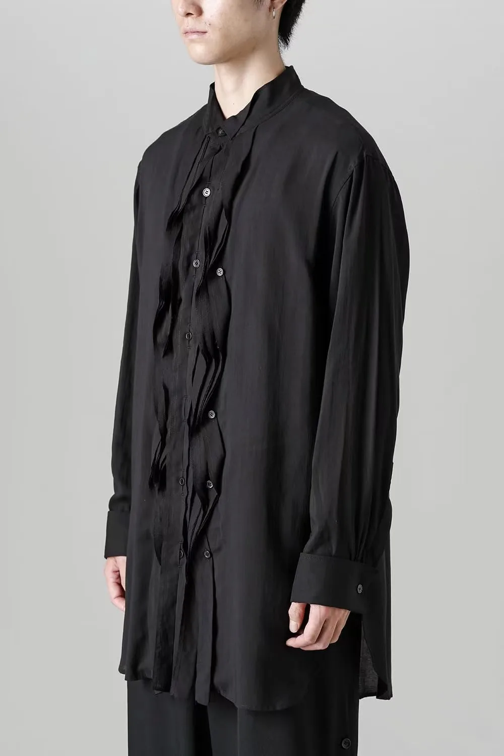 YAMAMOTO-Style Shirt 2024 HighQuality Autumn And Winter Black Imperial Ruffled Long-Sleeved Shirt Fashion Top