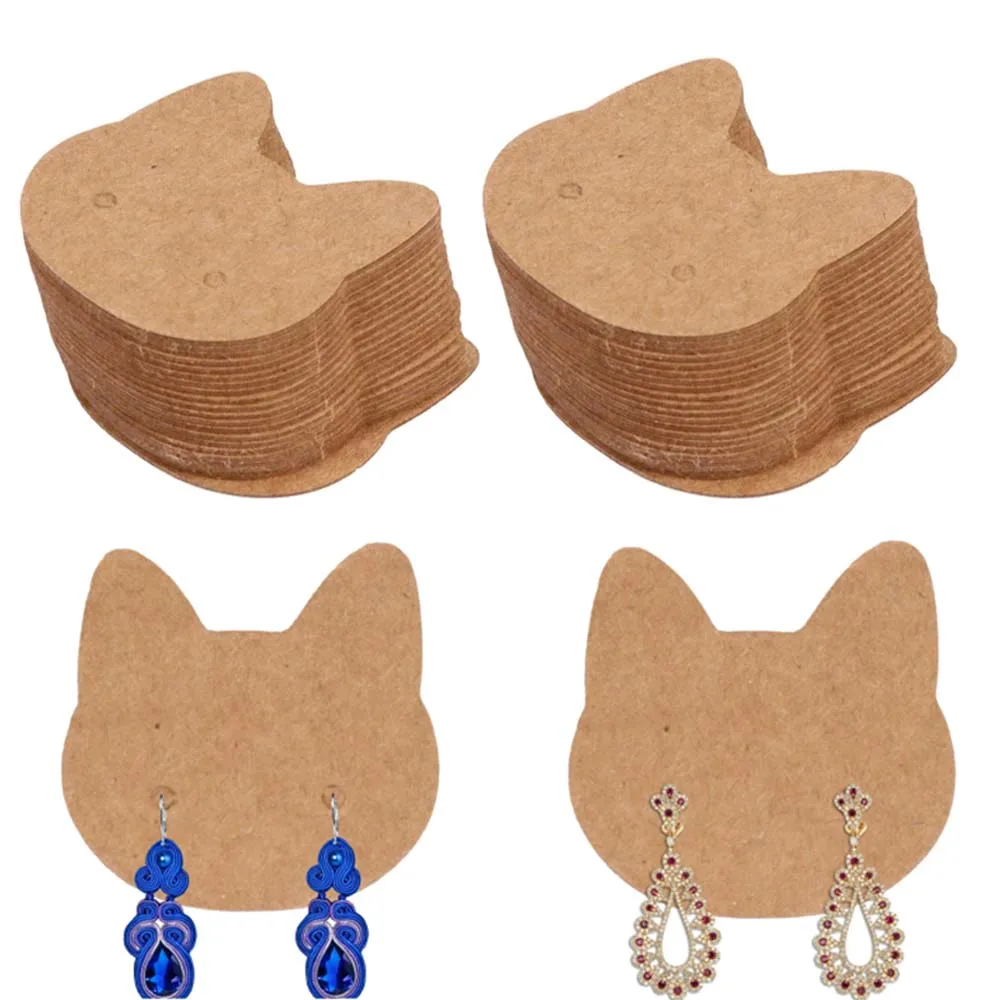 50/100Pcs Cat Earring Display Card Stand Paperboard For DIY Ear Studs Jewelry Organizer Gift Packaging Small Business Wholesale