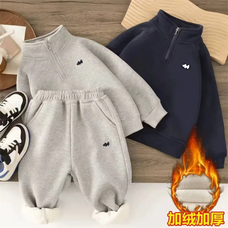 

Boys Fleece Sets Boys Thermal Suit Girls Long-Sleeve Sweatshirt Pants 2Pcs Winter Warm Sports Outfits Kids Autumn Casual Clothes