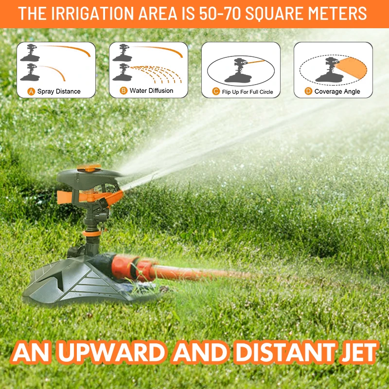 

360° Automatic Rotating Water Sprinklers Garden Irrigation Adjustable Angle Large Area Coverage Lawn Yard Farm Watering System