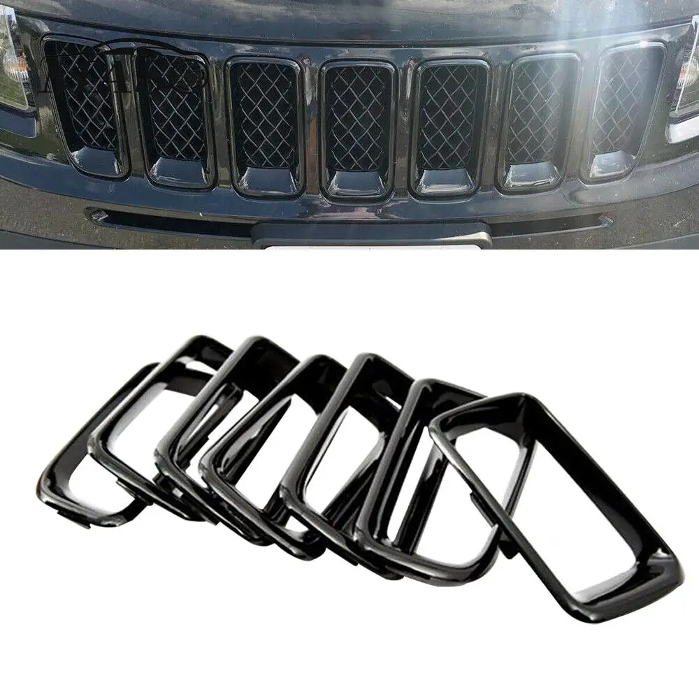 

7PCS Front Grille Cover Grill Ring Inserts Frame Trims Kit 68109865AA for Jeep Compass 2011 2012 2013 2014 2015 2016