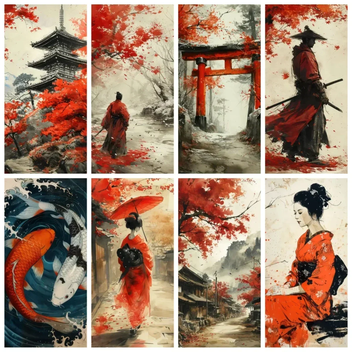 Oil Painting By Numbers Sumie Japanese Ink Paint Geisha Samurai Landscape Modern Wall Art Picture Living Room Home Decor