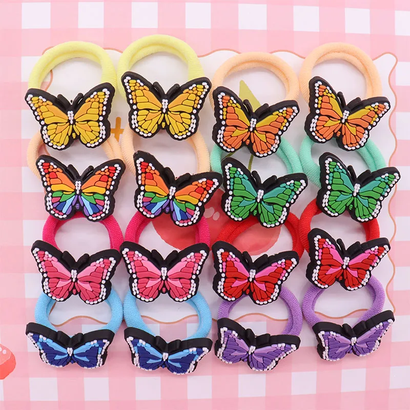 2Pcs/Set Kawaii Cartoon Animal Butterfly Headband Scrunchie Children\'s Elastic Bands For Girl Hair Accessorie Holiday Gift