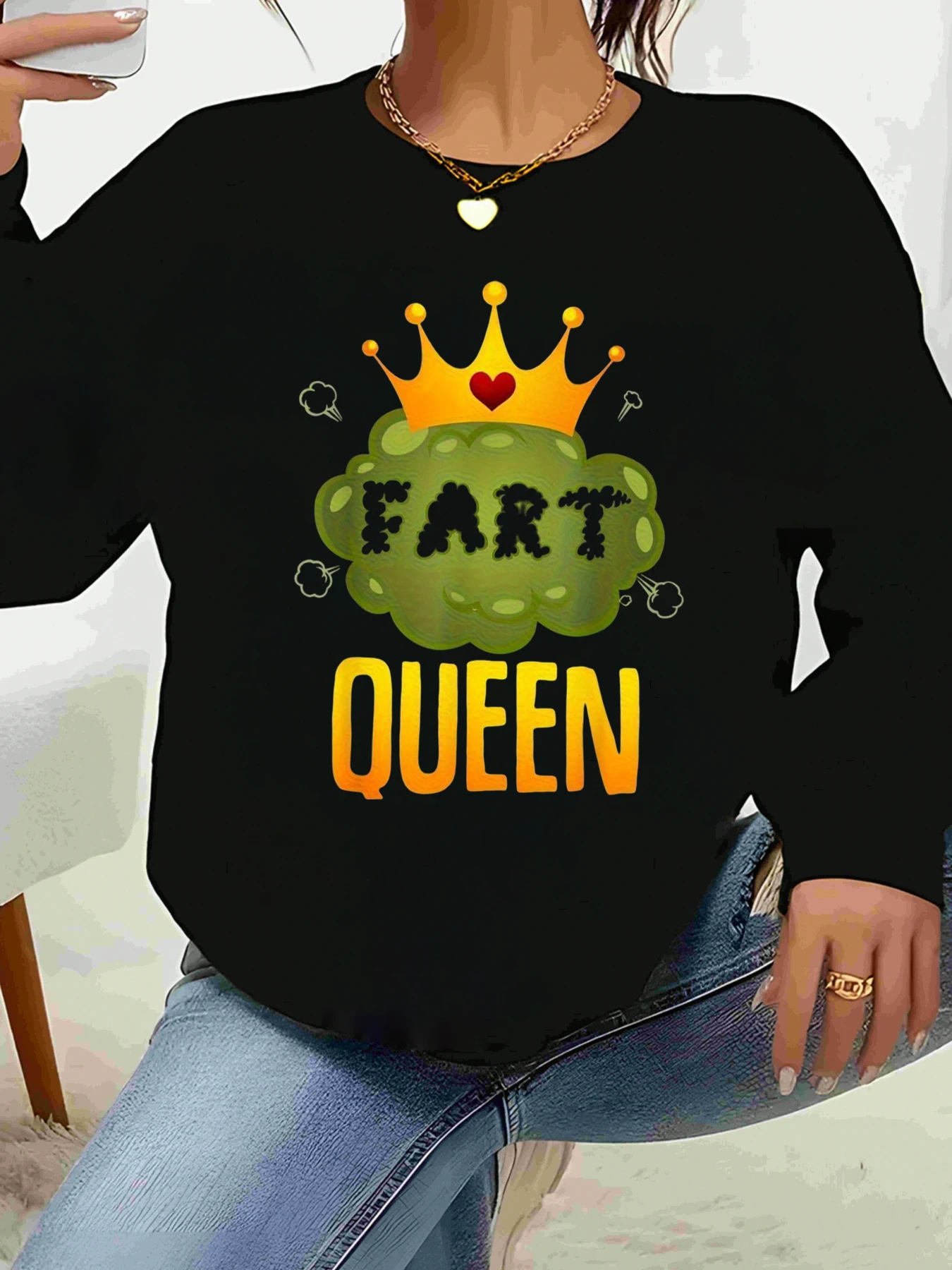 Sudadera con estampado de corona de Reina de pedos, ropa informal divertida de Halloween, Top para mujer