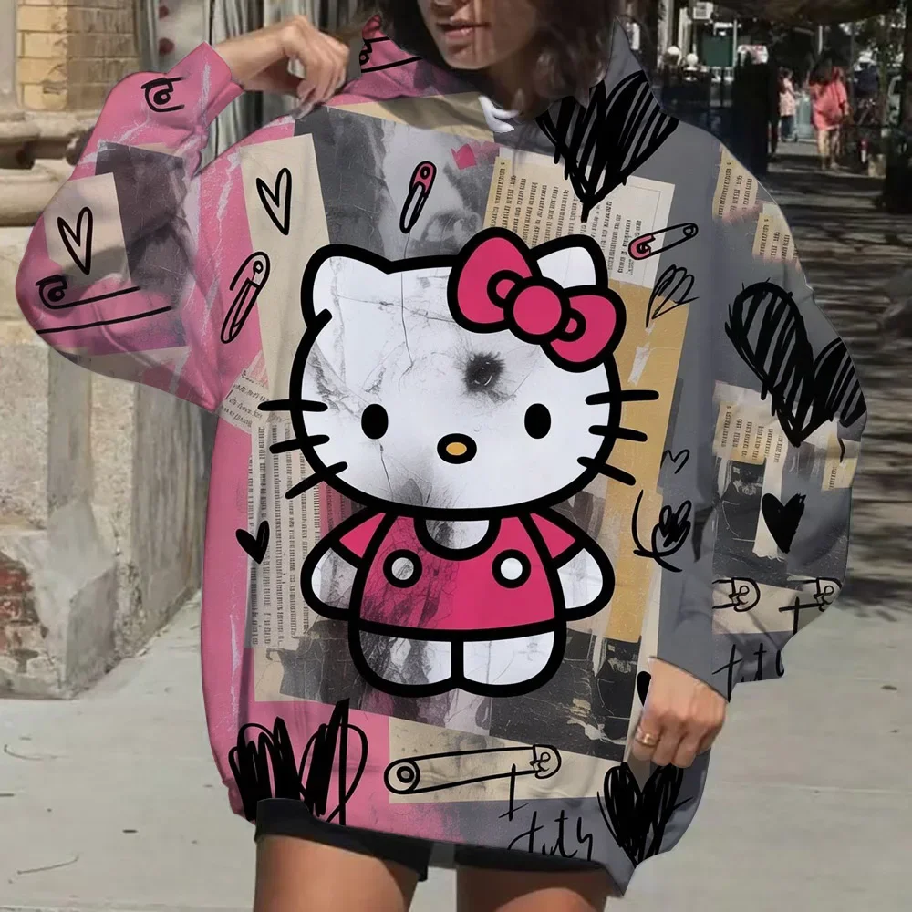 Y2k مرحبا كيتي نمط المرأة هوديي كم طويل ملابس يومية غير رسمية 2025 الربيع والخريف المرأة هوديي سترة المرأة