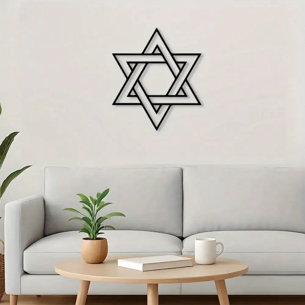 Star of David Vintage Metal Wall Art - Black Cross Triangle Iron Decoration for Church or Interior Ministry Holiday Gifts