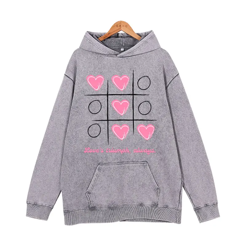 Women's Hoodie 2024 Autumn/Winter Retro Love Palace Grid Printed Trendy Design Loose Hooded Women's Top