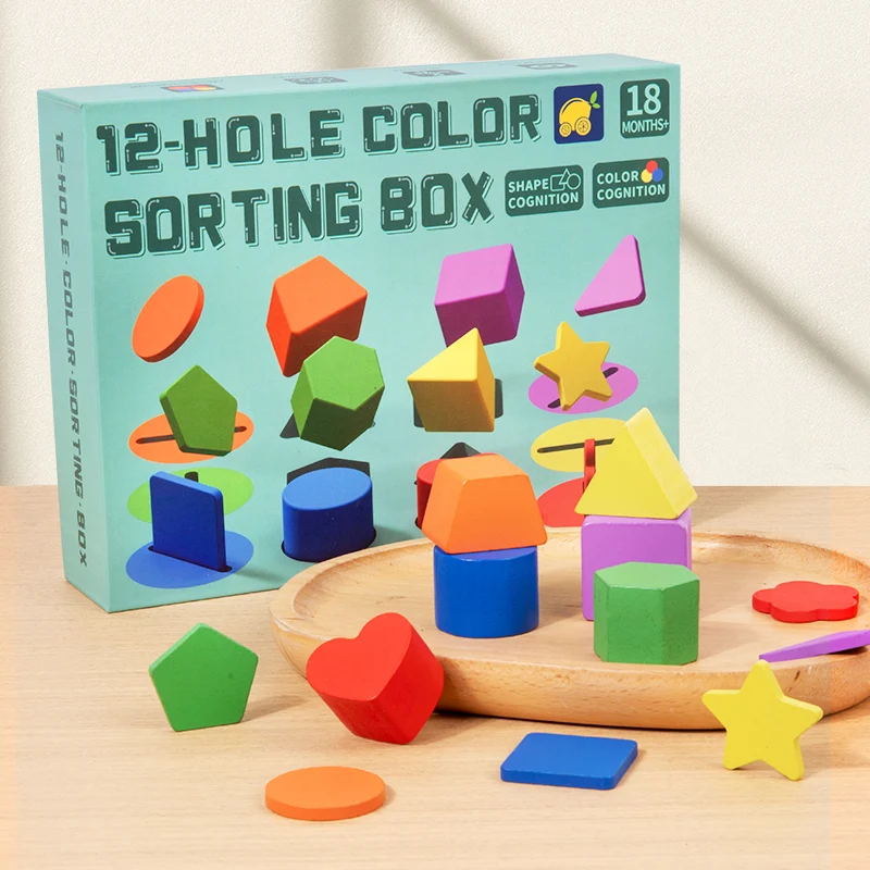 Boîte de tri à 12 fentes : pratique de correspondance de formes, de codage de couleur et de fente vide - Super amusante pour les enfants pour construire des compétences cognitives et Orga