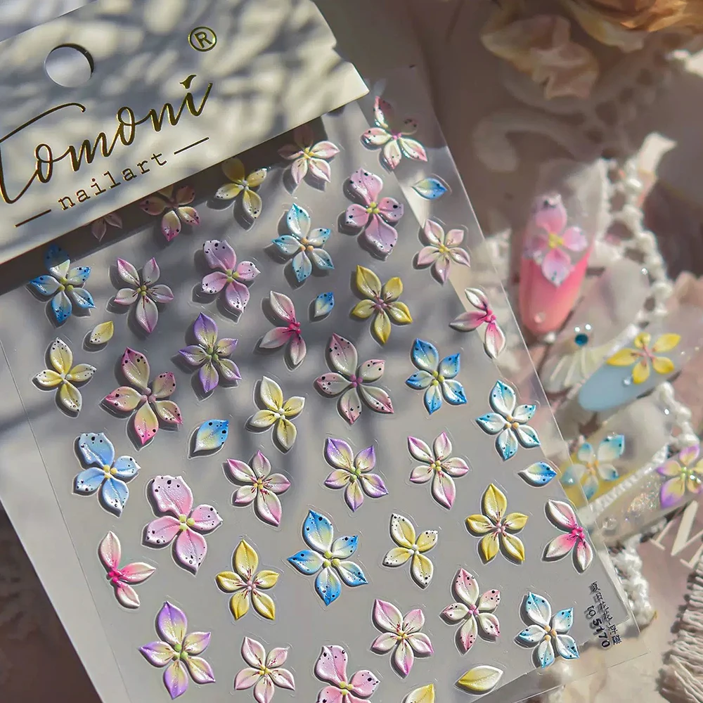 

1sheet 5D Coloured Lily Flowers Nail Art Sticker Delicate Embossed Gradient Floral Nail Slider Decal Vivid Jelly Petal Nail Deco