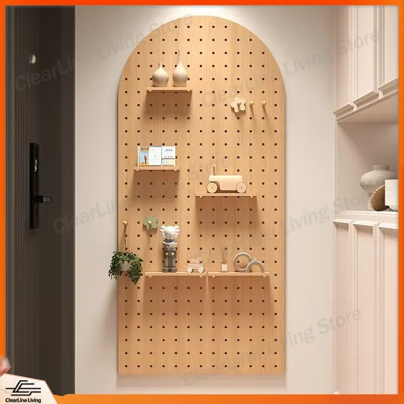 for Solid Wood Pegboard Wall Panel Storage Rack Hanging Board Entryway Hallway Decor No Drilling Wall Mounted Living Room