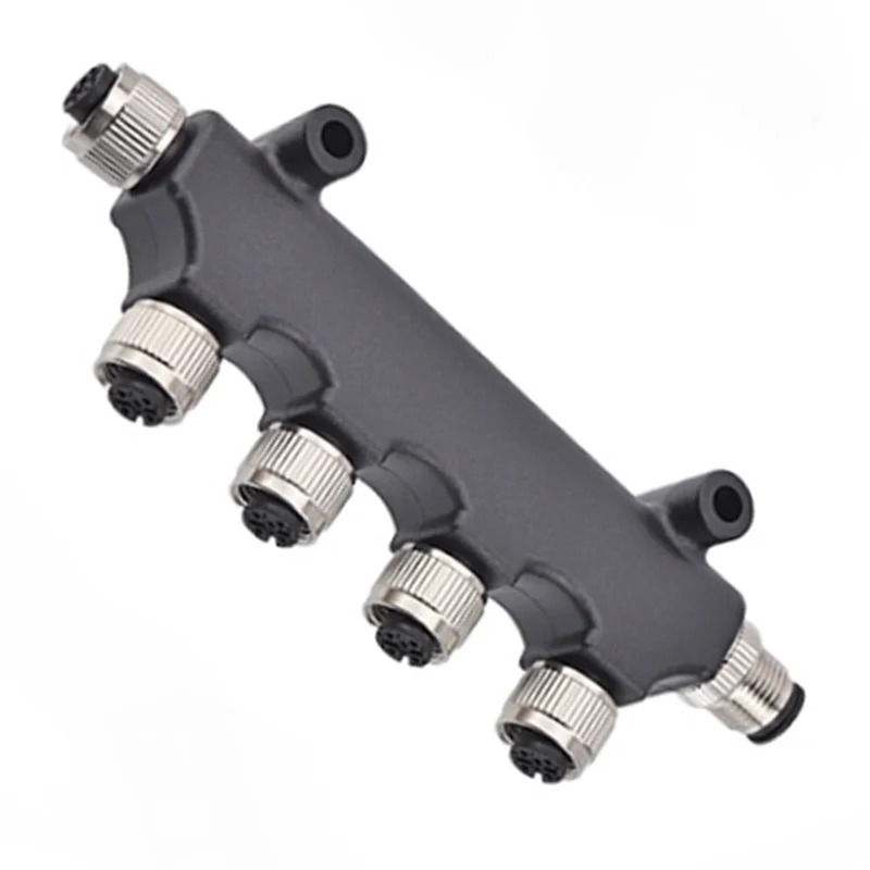 

ABJF-M12 Waterproof Connector T-Shaped 6-Position Adapter 5-Core Hole Aviation Plug Metal Port One Turn Five Plastic