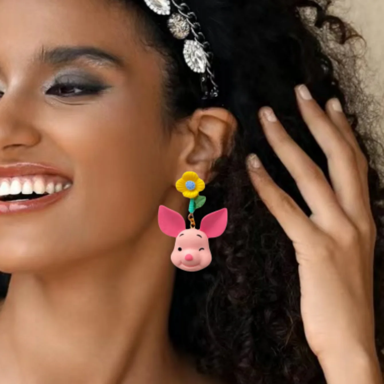 A Pair of Cute Cartoon Funny Flower Pig Earrings