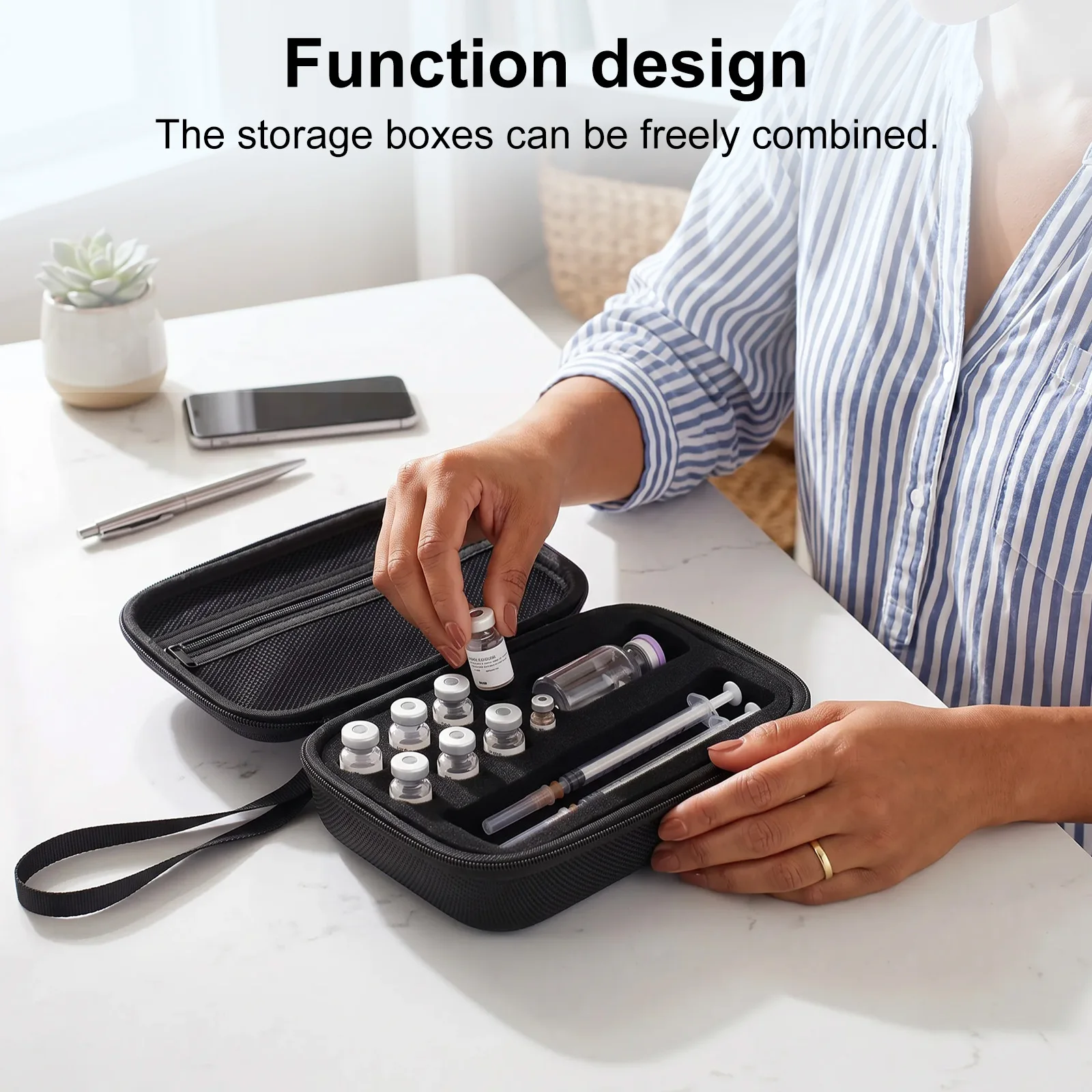 10-Slot Insulin Vial Case Portable Insulin Storage Case with Mesh Pocket and Wrist Strap Peptide Vial Protector Case for Travel