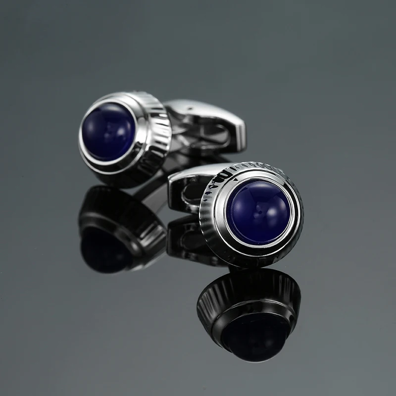 High quality French shirt cufflinks round blue crystal buttons men's wedding jewelry gifts