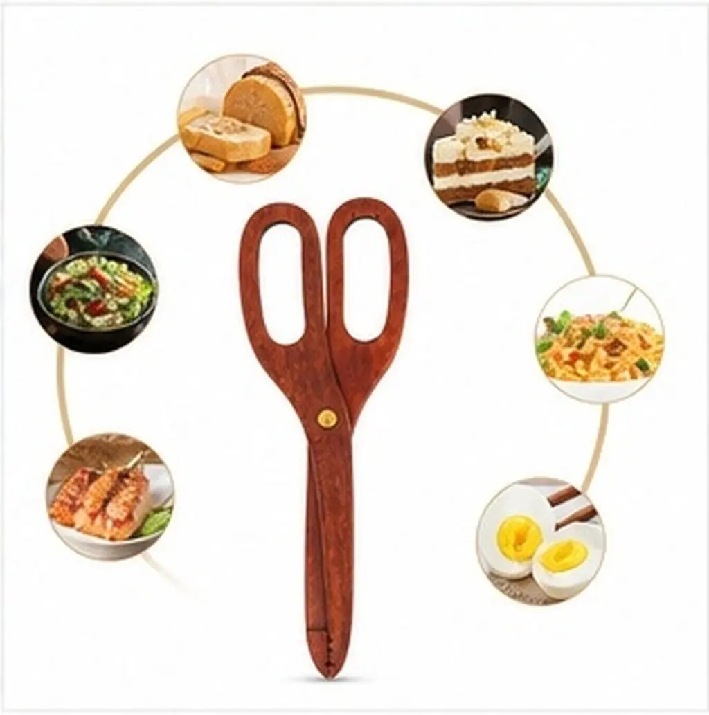 Wooden Kitchen Bbq Food Clamp Creative Scissor Design Anti-Scald Clip for Serving Bread Pastry Dessert Tongs Wooden Food Clip