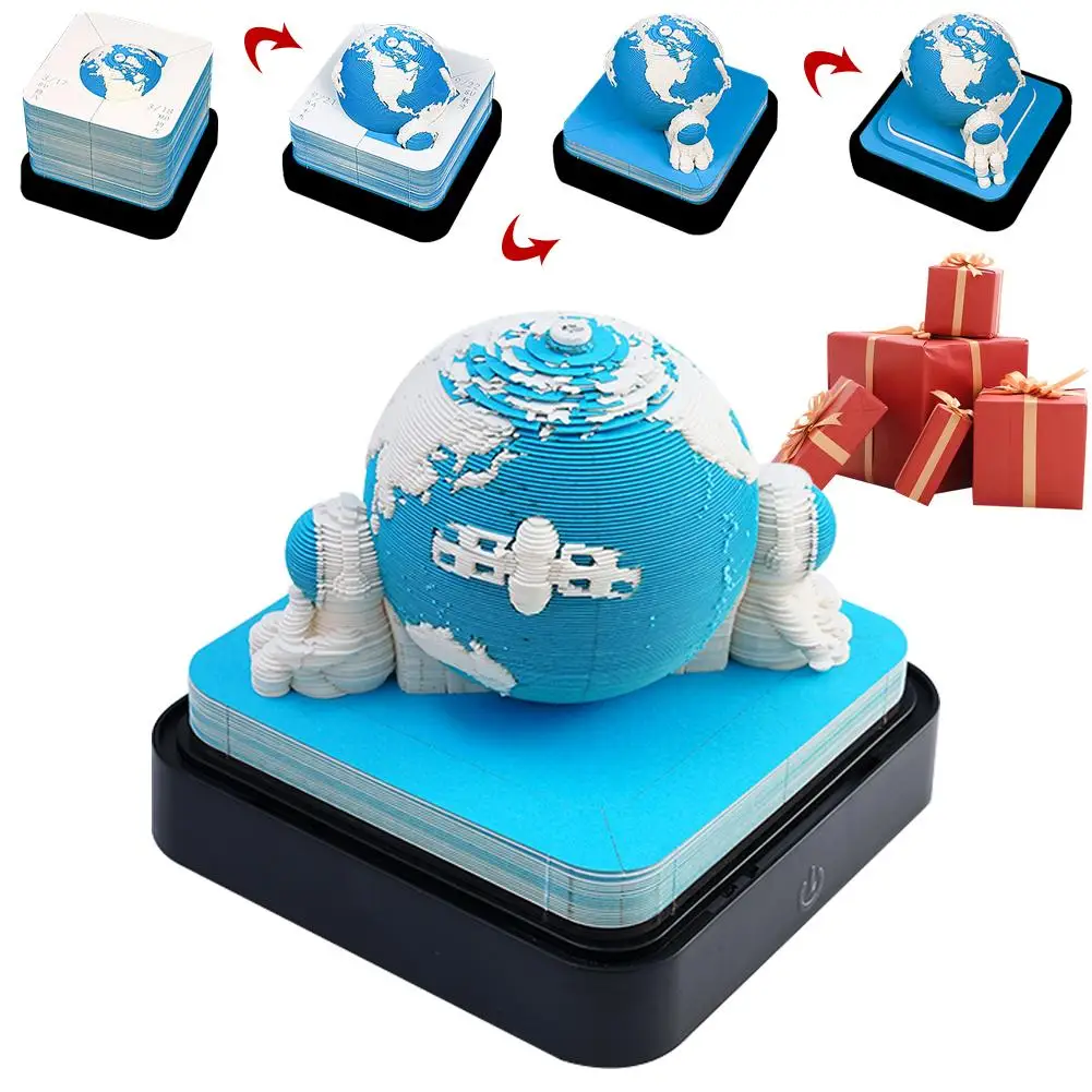 2024 Calendar 3D Notepad Block Tree Blue Earth 3D Memo Pad Cute Note Paper Art 3D Artistic Notepad Christmas Gift