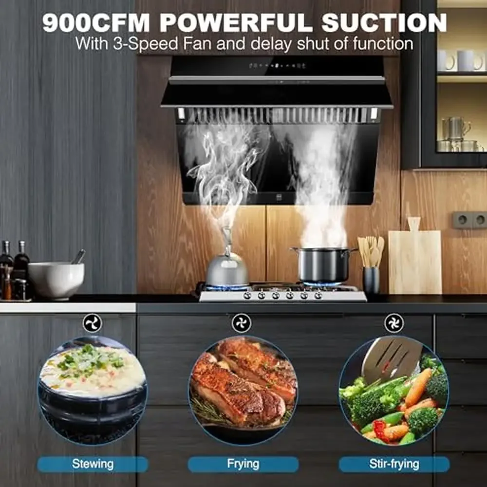 30 inch Under Cabinet Range Hood with 900 CFM Copper Motor Auto-cleaning & Gesture Touch Control Wall Mount Kitchen Hood