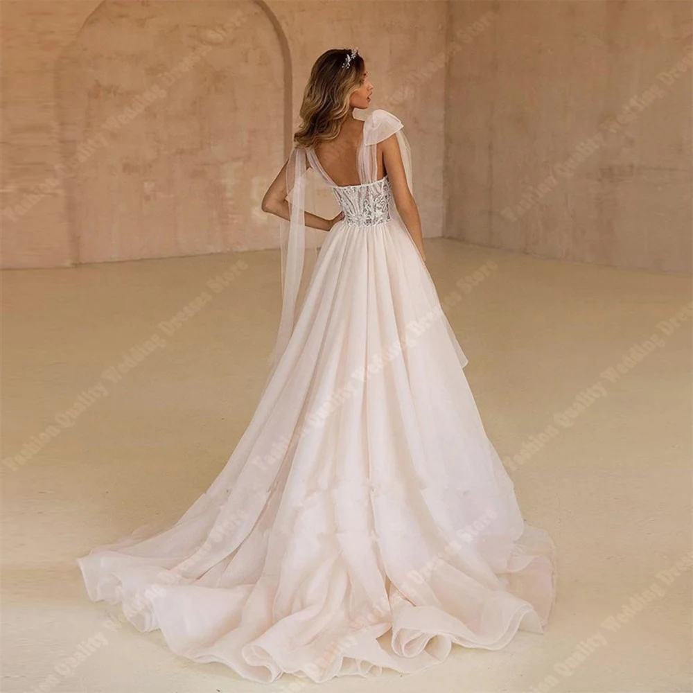 Elegant Vintage A-Line Women Wedding Dresses Sexy V-Neck Sleeveless Bridal Gowns Mopping Length Engagement Ball Vestido De Novia