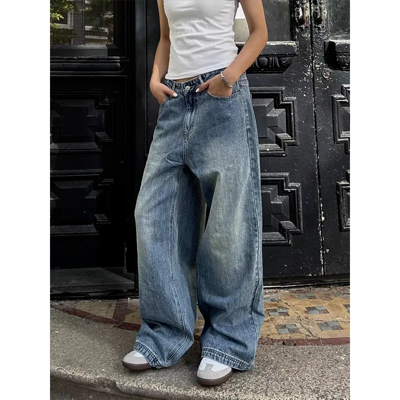 Deeptown Vintage Oversized Y2k Jeans Woman Korean Fashion Casual Basic Baggy Blue Denim Pants America Style Streetwear Trousers