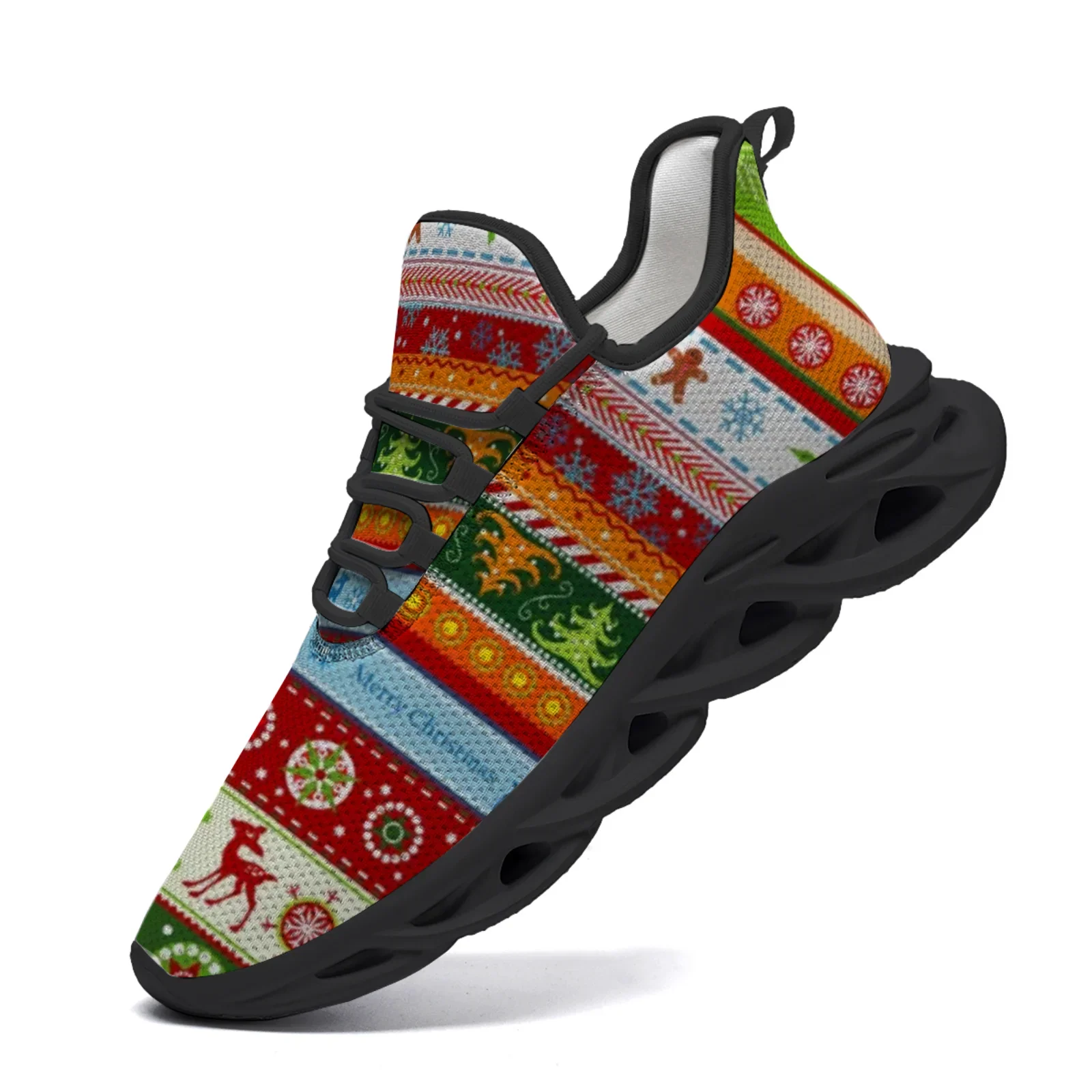 

Christmas element striped casual sports shoes youth running shoes mesh lace-up shoes sneakers for man and woman