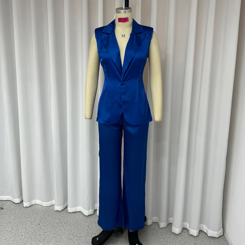 Wefits completi da donna Summer Office risvolto scollo a V senza maniche Backless One Button Solid Vest Top pantaloni larghi Suit High Streetwear