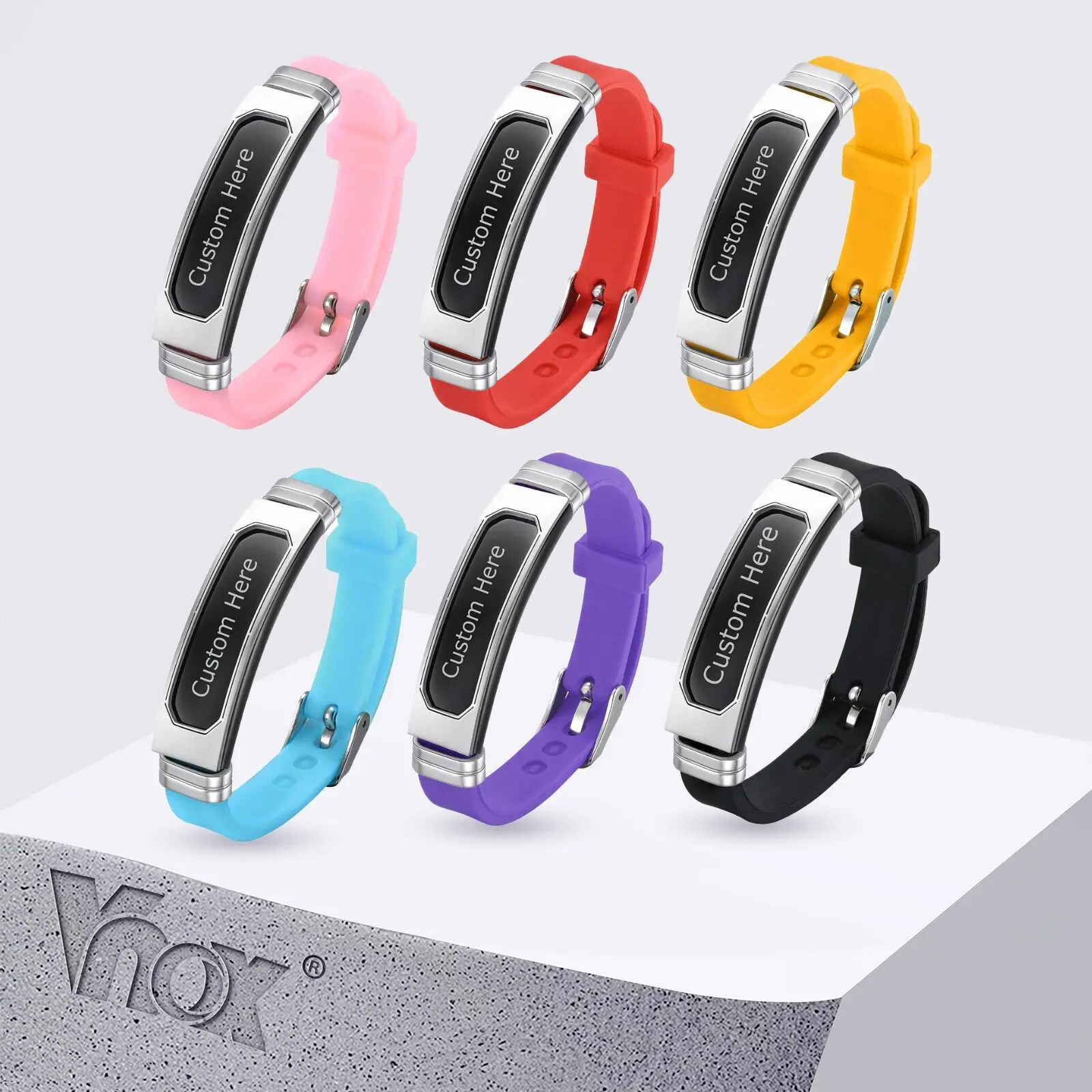 

Vnox Customized Black Silicone Strap Stainless Steel Curved Plate Adjustable Bracelet, Motivation Inspirational Quotes Jewelry
