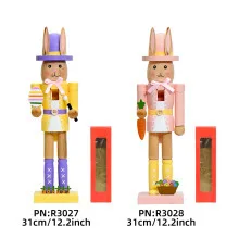 

Charming Wooden Bunny Nutcracker Easter Holiday Decor Handcrafted Spring Rabbit Statues Home Office Table Setting