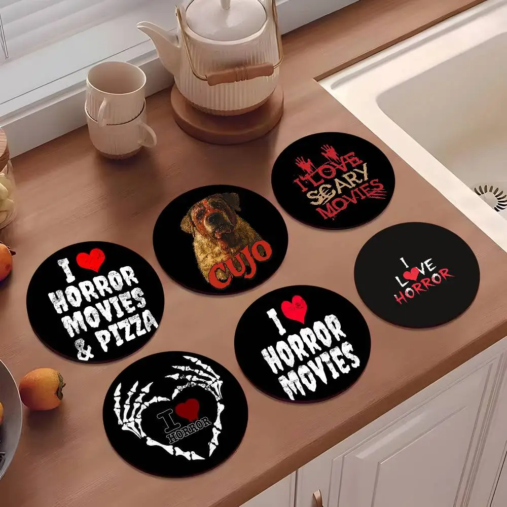 

1pc Creative I Love Horror Movie Wooden Coaster Colour Printing Cup Mat Home Desk Decoration Gifts