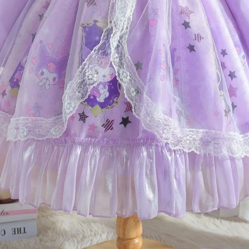 Cartoon Kuromi Mädchen Prinzessin Kleid Anime Sanrios niedlichen süßen Lolita Rock Mode Tutu Rock Frühling Herbst Kinder Kleidung Geschenk