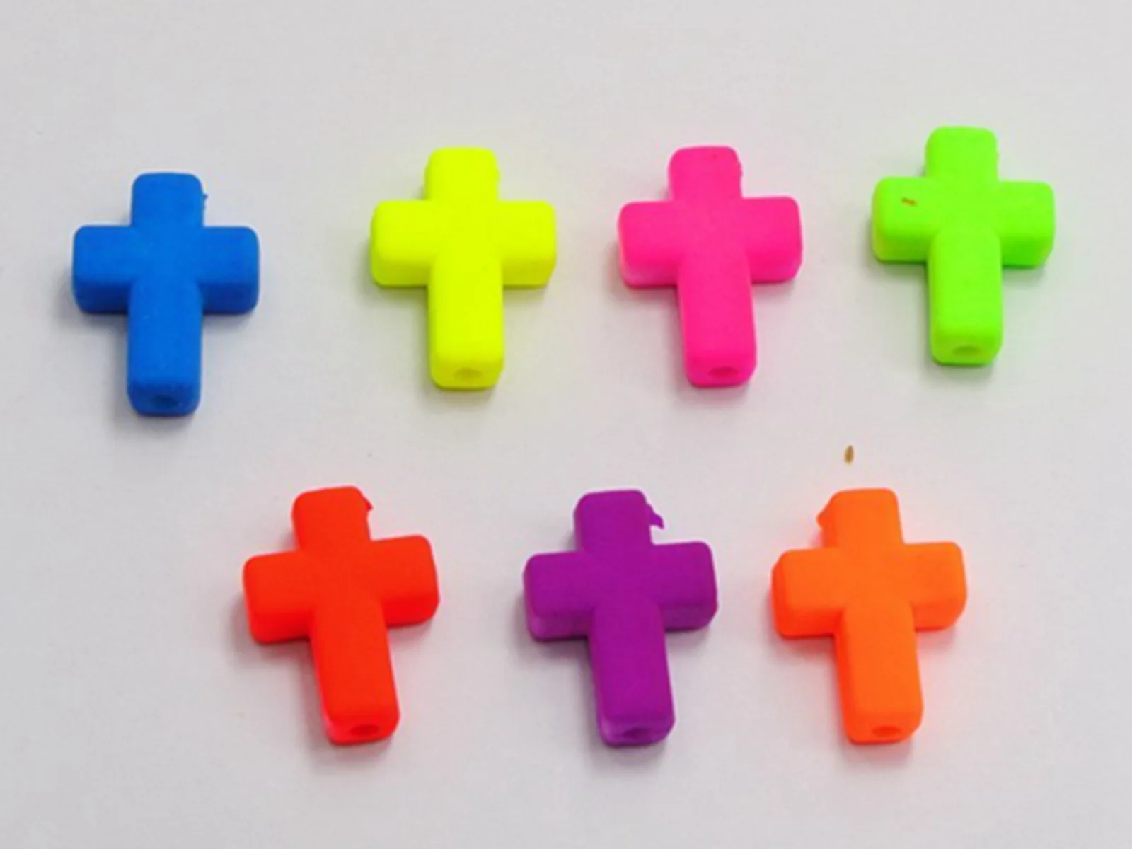 50 Mixed Fluorescent Neon Beads Acrylic Cross Charms Beads 24X18mm Rubber Tone