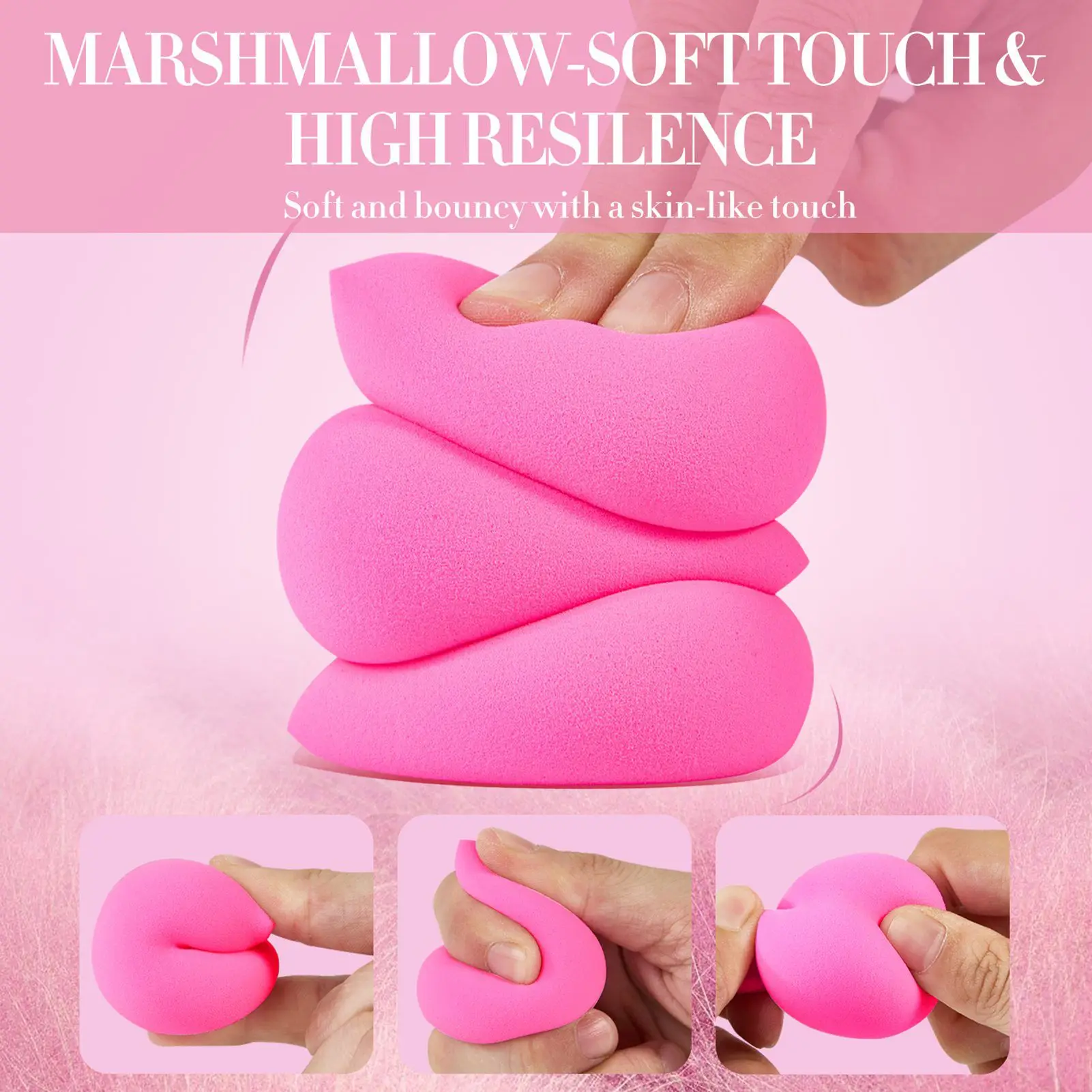 6pcs Makeup Sponge Set Beauty Foundation Blending Sponge for Liquid Cream Powder Rosy Red